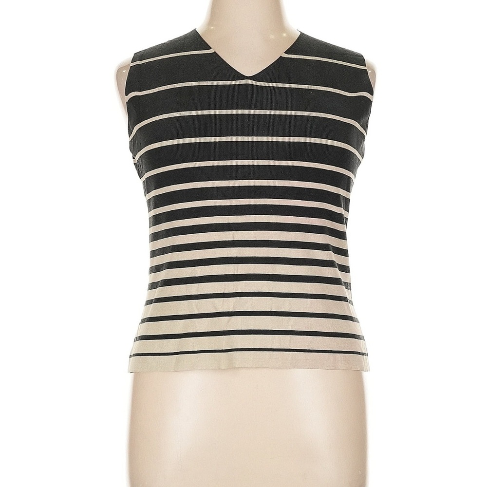 Casual Corner Black and Cream Fitted Silk-Blend Top